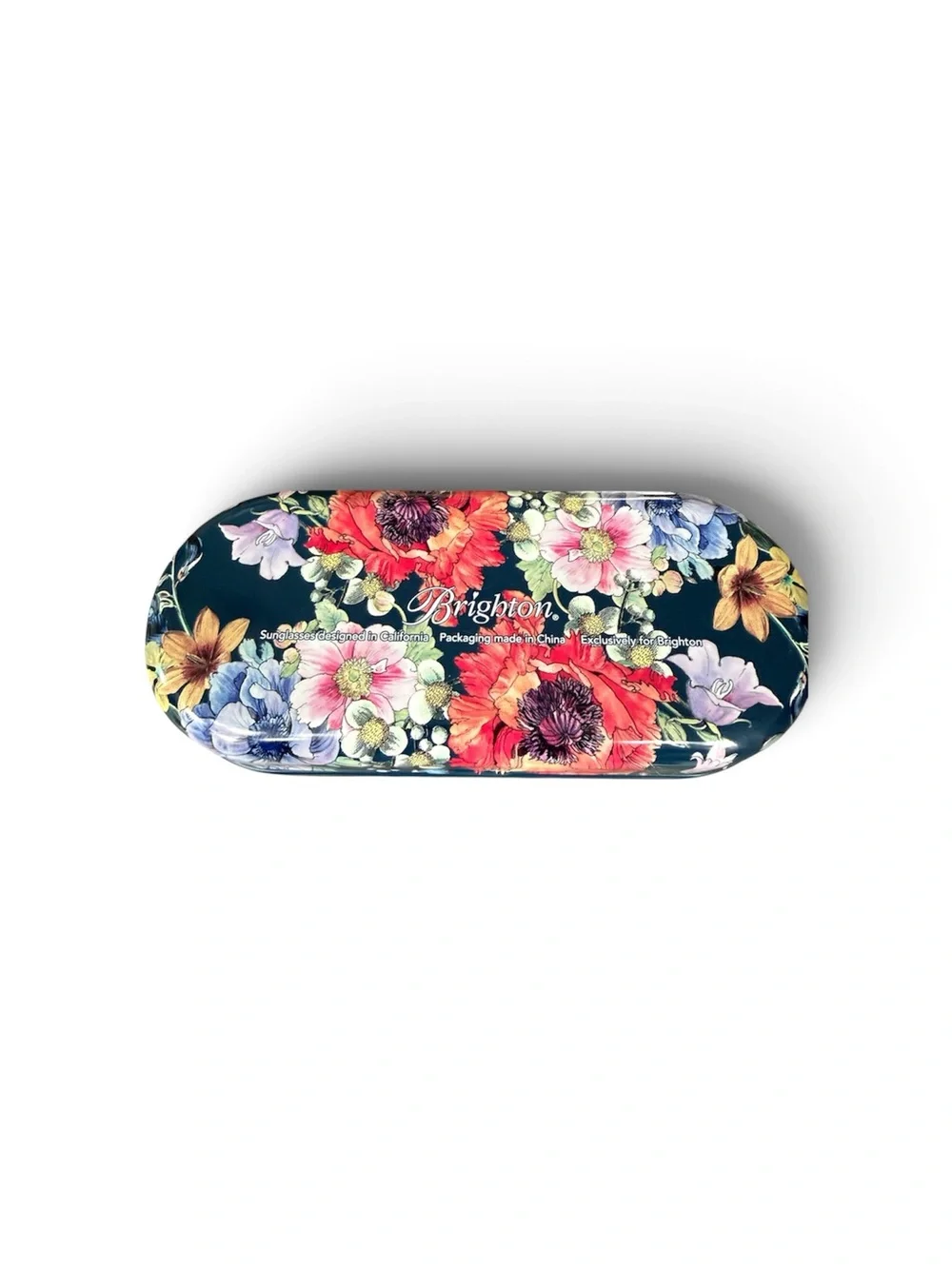 Brighton Floral Hard Shell Eyeglass Case - Navy with Multicolor Flowers